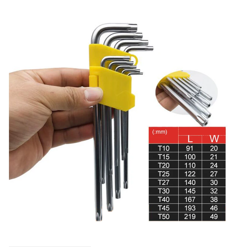 9 шт. гаечный ключ l-образная Слива шестигранный Torx ключ Звездочка гаечный ключ набор короткий Стильный прибор ремонт велосипеда ручная отвертка T10T15