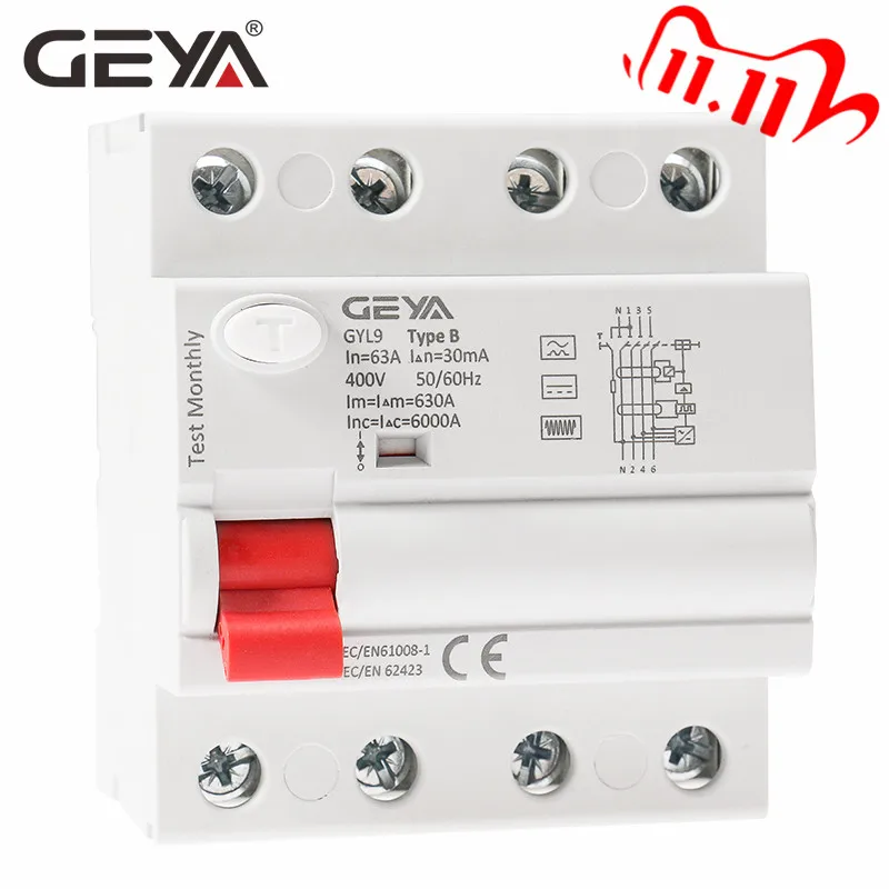 Бесплатная доставка выключатель тока утечки GEYA Din Rail Earth постоянный ток RCCB RCD 4P 63a 30