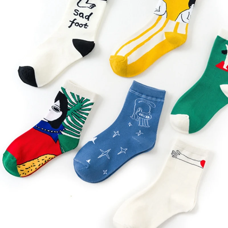 1 пара забавных японских Хлопковых Носков для женщин и девочек цветные носки с рисунками героев мультфильмов чулочно-носочные изделия средней длины Носки для коньков