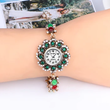 

QINGXIYA Brand Luxury Watch Women Dress Quartz Wrist Watch Ladies Colored Crystal Ancient Gold Bracelet Watches Relogio Feminino