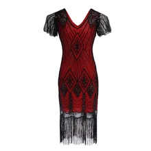 Размер s-xxxl в бусинах и пайетках платье vestidos женское 1920s платье с воланами винтажное платье с v-образным вырезом и рукавом-бабочкой длинное платье
