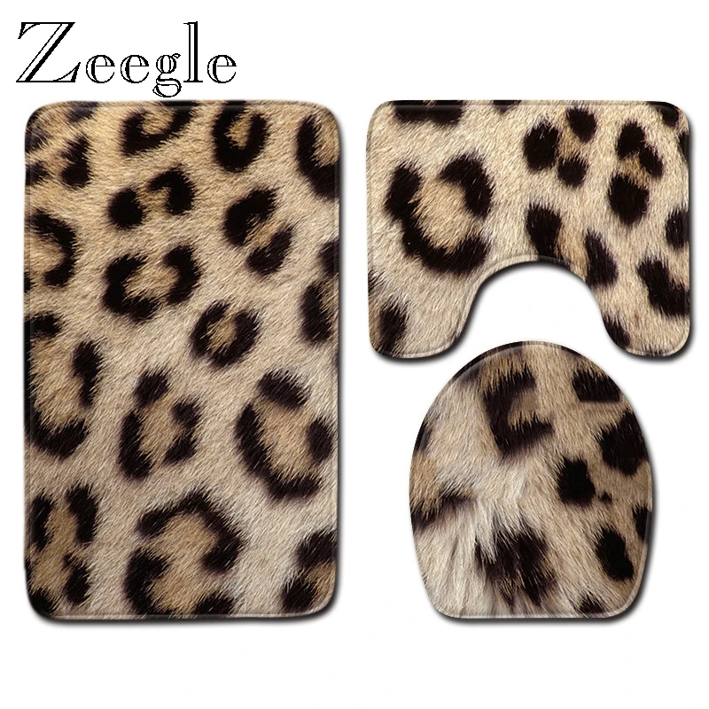 Zeegle 3Pcs Bath Mat Absorption Foot Mat Toilet Pedestal Rug Foot Mat Non Slip Bathroom Doormat Flannel Soft Washable Toilet Set