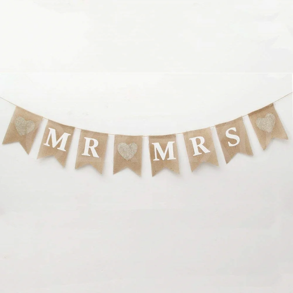 MR and MRS мешковины флаг DIY вечерние джутовые баннеры флаги конфеты бар Свадебные