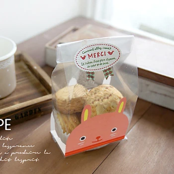 

Cute rabbit transparent Flat open top Cookie Wrappers bag 95pcs/lot