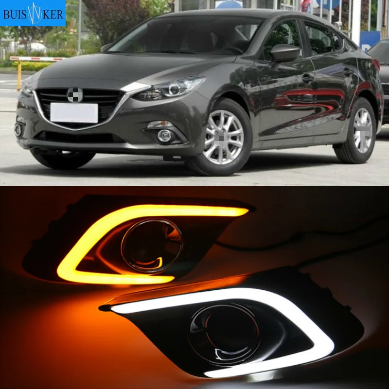 

1Pair DRL For Mazda 3 Axela 2014 2015 2016 Daytime Running Lights fog lamp cover headlight 12V Daylight with Yellow