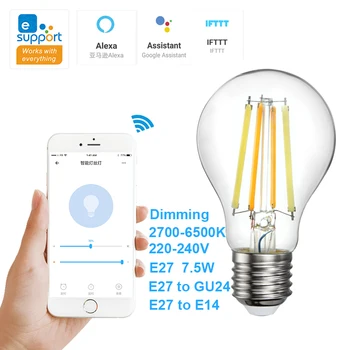 

220V WiFi Smart led dimmable Filament Bulb E27 GU10 GU24 E14 spot light Bulb eWeLink alexa google home Control lamp 2700-6500K