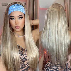 HENRY MARGU Synthetic Headband Wig Blonde Brown Highlight Wig Long Straight Daily Party Cosplay Wig Heat Resistant Middle Part