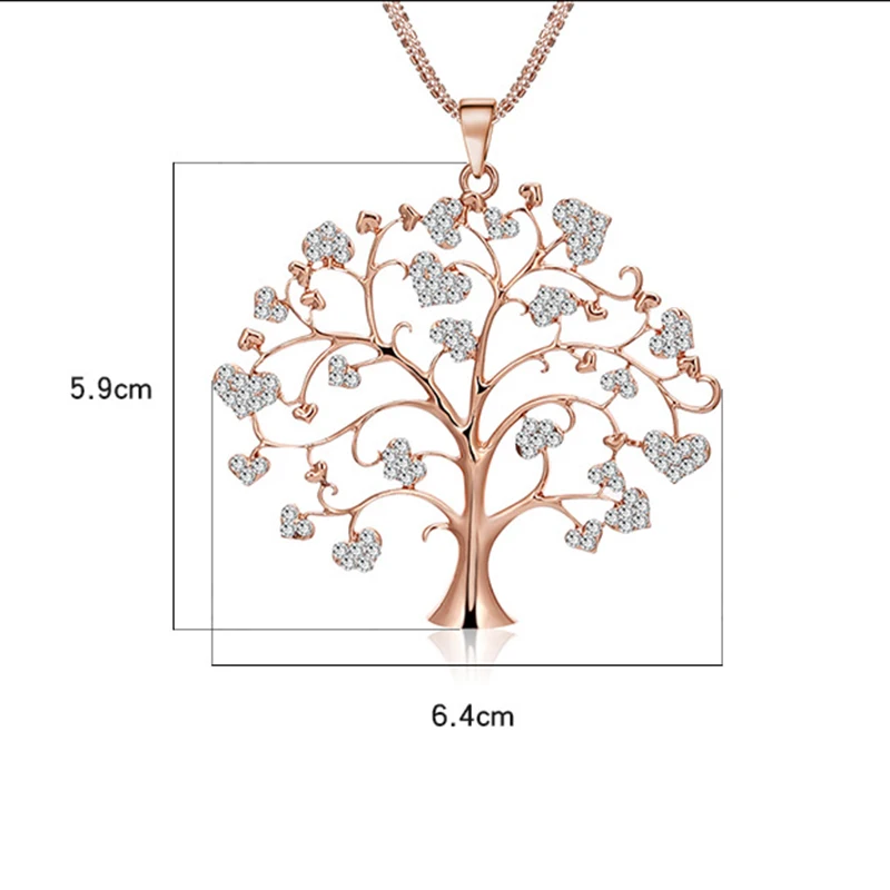 Новинка, большое древо жизни, качественное ожерелье с подвеской в виде сердца из чистого хрусталя, Золотая Серебряная длинная цепочка, ожерелье для свитера для женщин, Прямая поставка