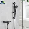 Rozin Matte Black Thermostatic Shower Faucet Wall Mounted Temperature adjustable Bathtub Mixer Tap With Handheld Bathroom Shower 1