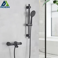 Rozin Matte Black Thermostatic Shower Faucet Wall Mounted Temperature adjustable Bathtub Mixer Tap With Handheld Bathroom Shower 1