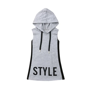 

Street Style Toddler Baby Kids Girls Gray Dress Summer Hooded Letter Sleeveless Dresses Casual Party Sundress Clothes Age 1-6T