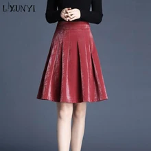 Женская плиссированная кожаная юбка, черный, красный цвет, большие размеры, высокая талия, искусственная кожа, юбки для женщин, новинка, Осень-зима, модная юбка-зонтик, 4XL