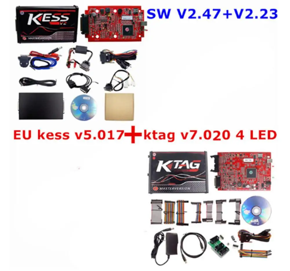 KESS V2.47 V5.017 ЕС красный ECM Титан KTAG V2.25 V7.020 4 светодиодный онлайн мастер версия Fgtech 0475 ECU OBD2 автомобиль/Грузовик программист - Color: KESS 2.47 KTAG 4 LED