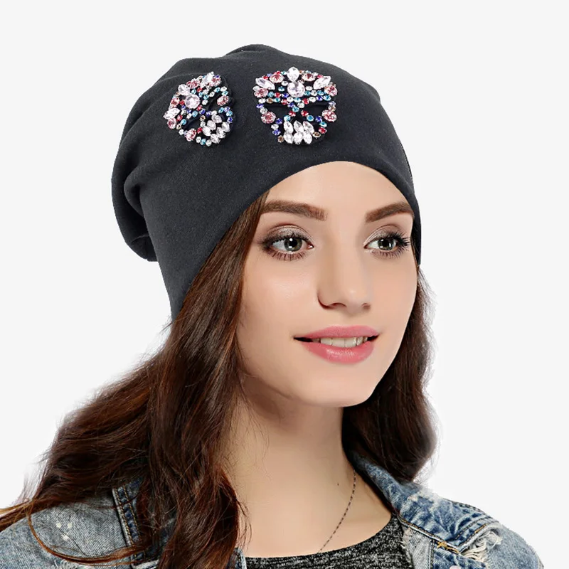 Geebro, зимние шапки Skullies, стразы, для женщин и мужчин, громоздкие, мягкие, хлопок, полиэстер, шапки-унисекс, мужские шапки в стиле хип-хоп