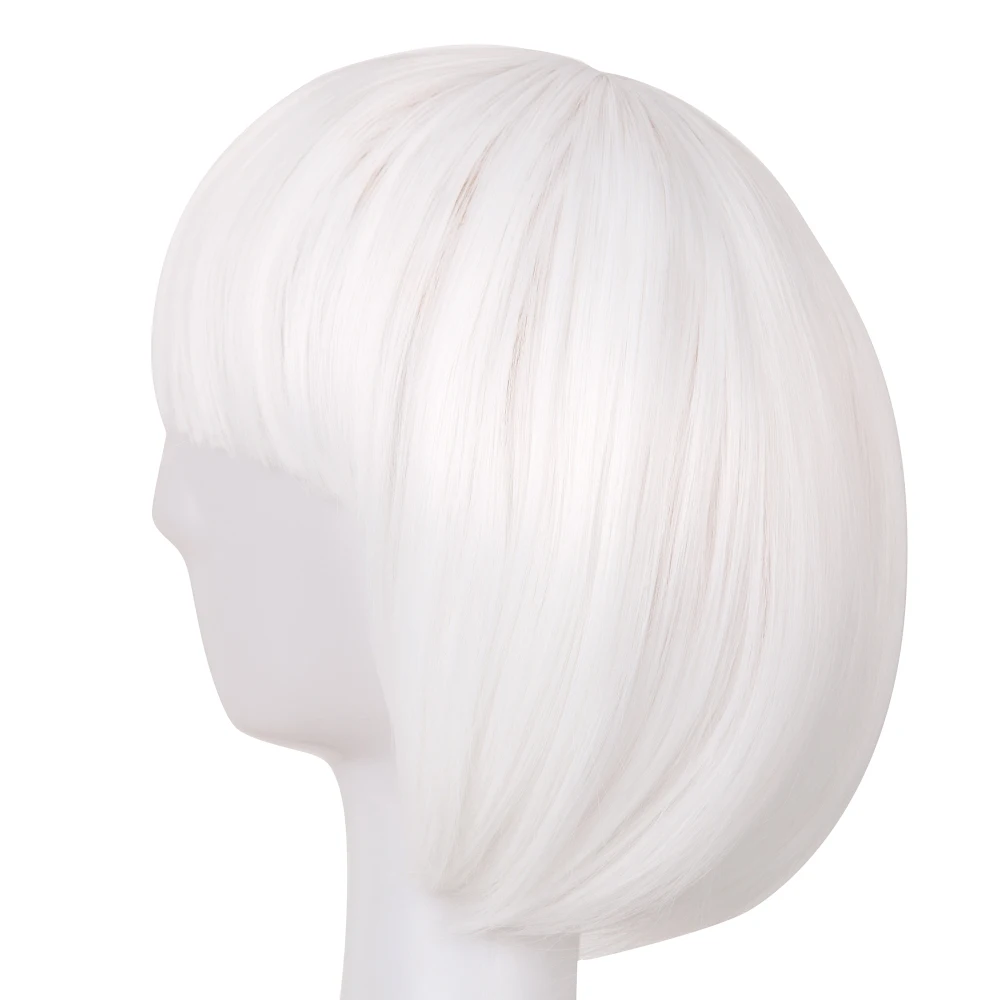 Fei-Show синтетический парик Bog белый плоский челка короткий волнистый Средний размер волос термостойкий костюм карнавальный парик для костюмированной вечеринки