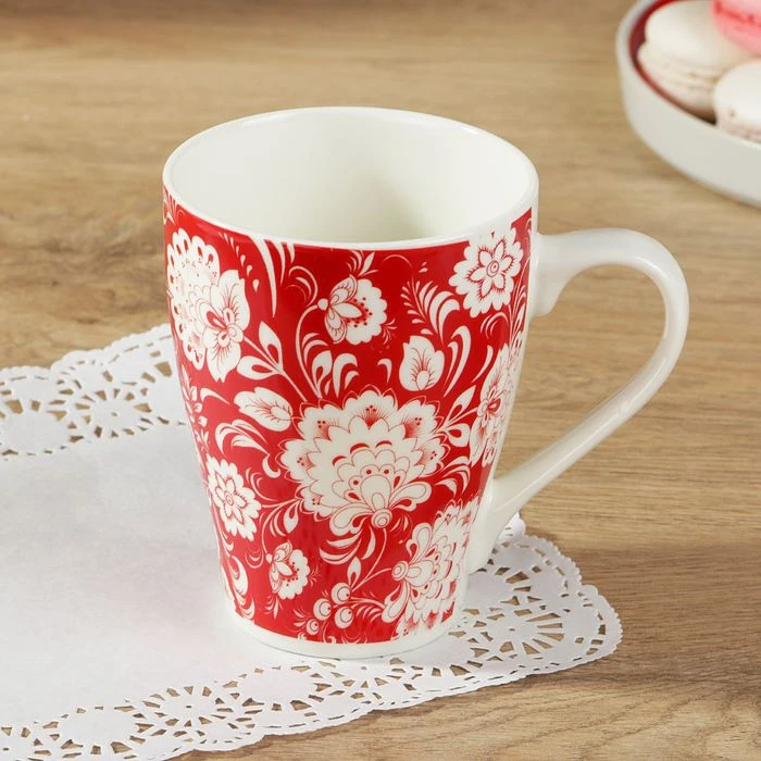 Mug of dollane &quotFlowers on Red&quot 280 ml Kitchen supplies Mugs Drinkware Dining Bar Home Garden Tableware For tea coffee | Дом и сад