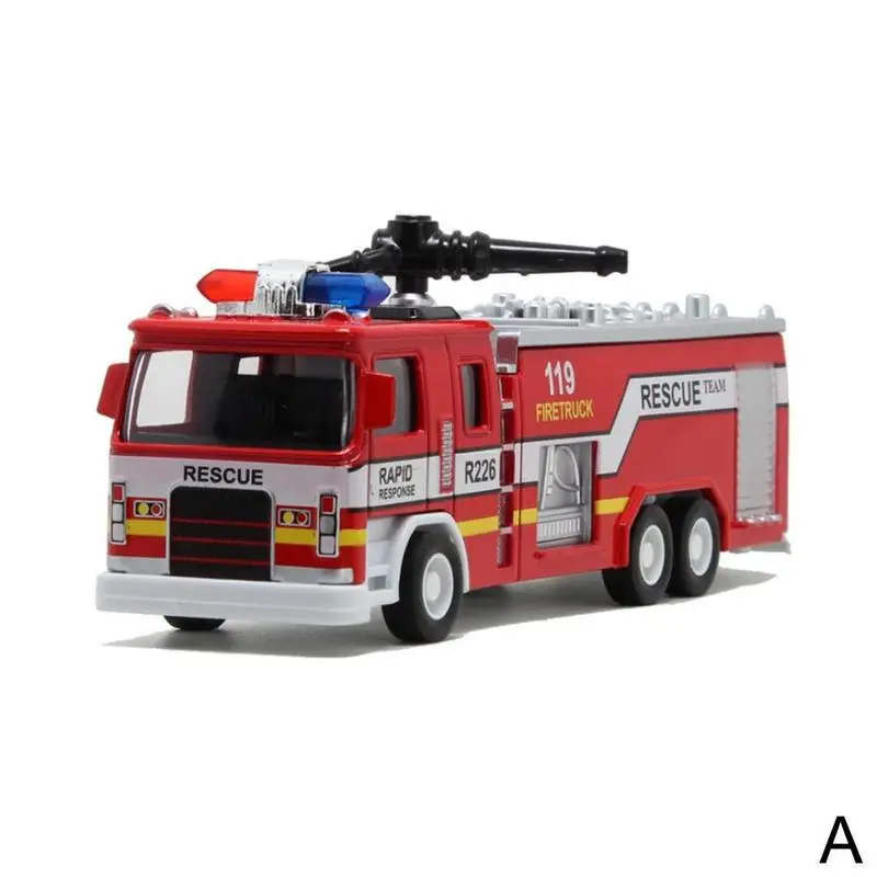 1: 64 пожарная машина, Игрушечная модель автомобиля из сплава, звук и светильник, электрический литой инженерный автомобиль, модель игрушки, обучающая игрушка - Цвет: A