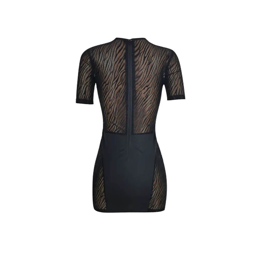 Joskaa Women Party Clubwear Fashion Beachwear Summer Sexy Hollow Out Bodycon Mini Club Black Mesh Patchwork Short Sleeve Dress wrap dress