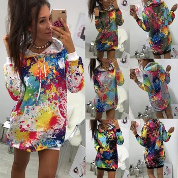 

Fashion Long Sweatshirt Women Colorful Tie Dyeing Print Sweatshirt Hooded Overcoat Tops Women's Autumn And Winter Sweatshirt