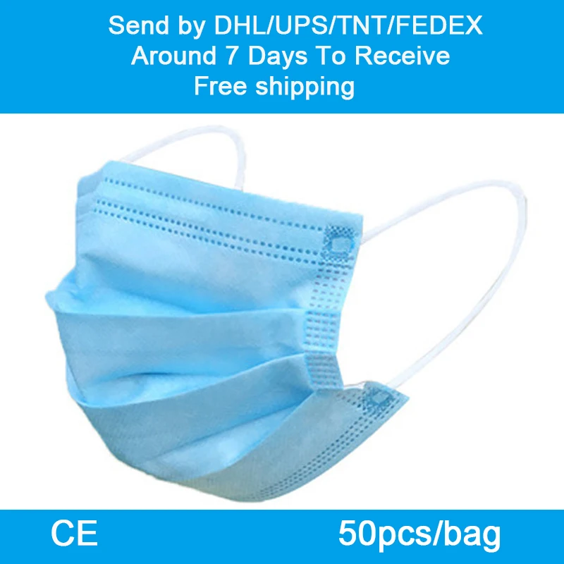 

Aroud 7-Days To Receive 50pcs Medical Masks Three-layer Disposable Mouth Face Protective Mask Anti-spittle Splash Anti-Dust