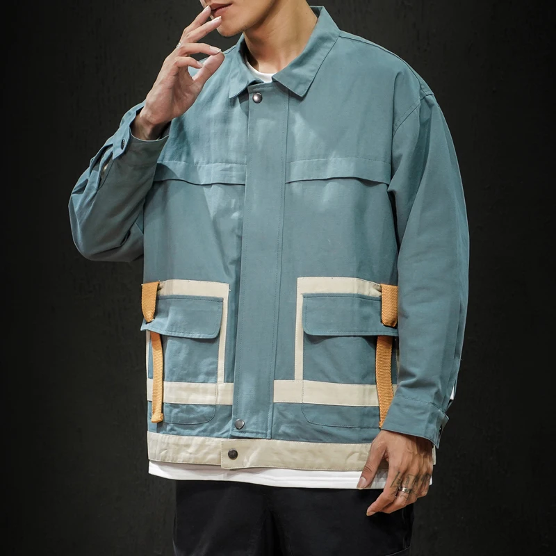 

Autumn New Jacket Men Fashion Contrast Color Casual Japanese Cotton Tooling Jacket Man Streetwear Wild Loose Bomber Jacket