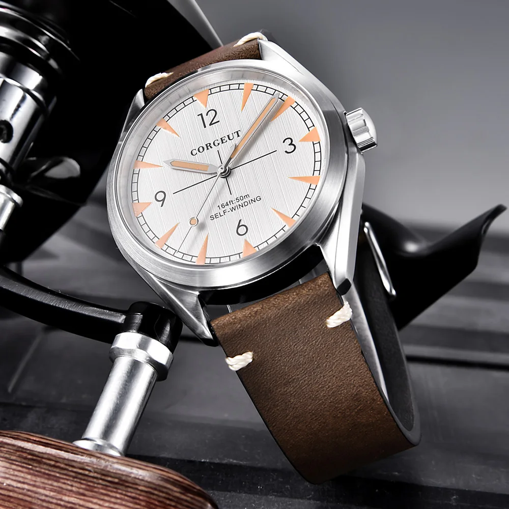 Corgeut 41mm Automatic Mechanical Watch Men Luxury Watches Sapphire Luminous waterproof sport Casual Male Clock Leather Strap