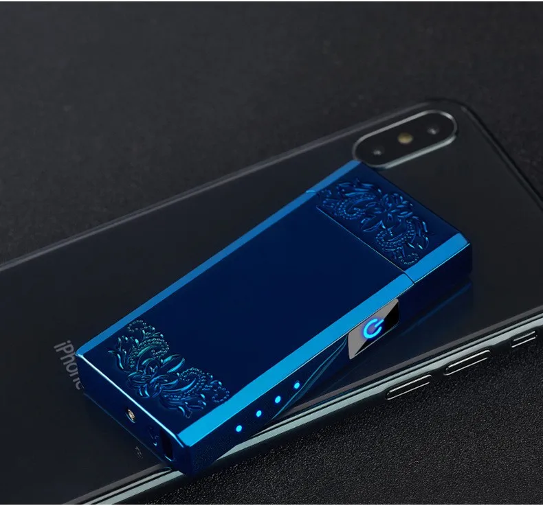 Отпечатков пальцев двойной дуги плазменная Зажигалка USB ветрозащитные, импульсные легче металла смарт-дисплей питания зажигалки