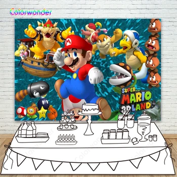 

Photography Backdrops Super Marios Boys Happy Birthday Party Decorations Supplies Banner Baby Shower Photo Studio Backgrounds