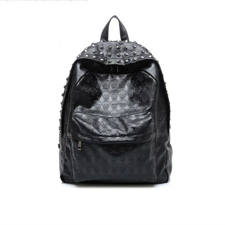 

2016 New Style WOMEN'S Bag Street Fashion-Style Men And Women Backpack Skull Embossed Rivet Bag School Bag