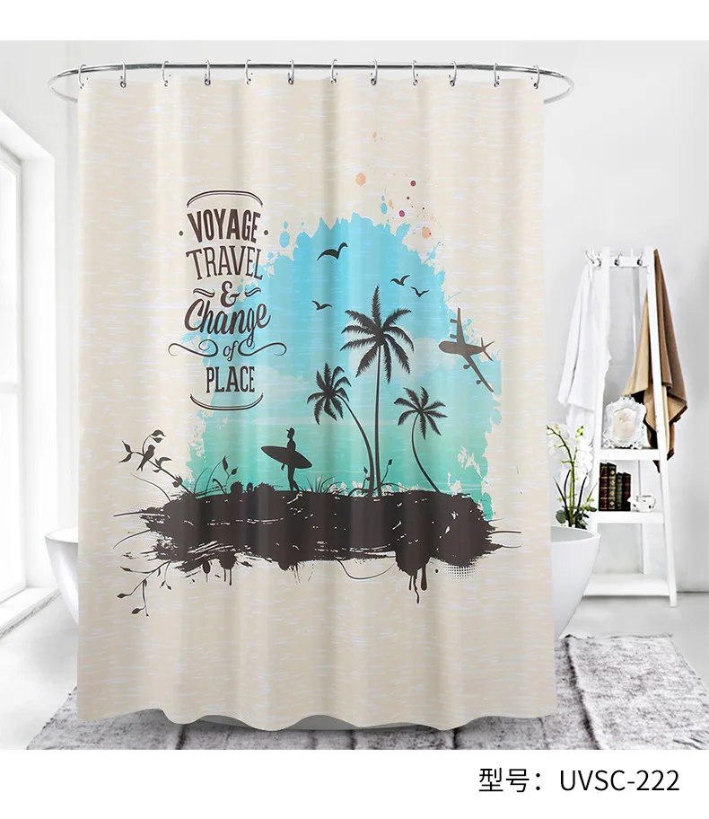 Cross Border Supply of Goods Shower Curtain Waterproof Warm Shower 3D Printed Polyester Shower Curtain Bathroom Bath Non-transpa
