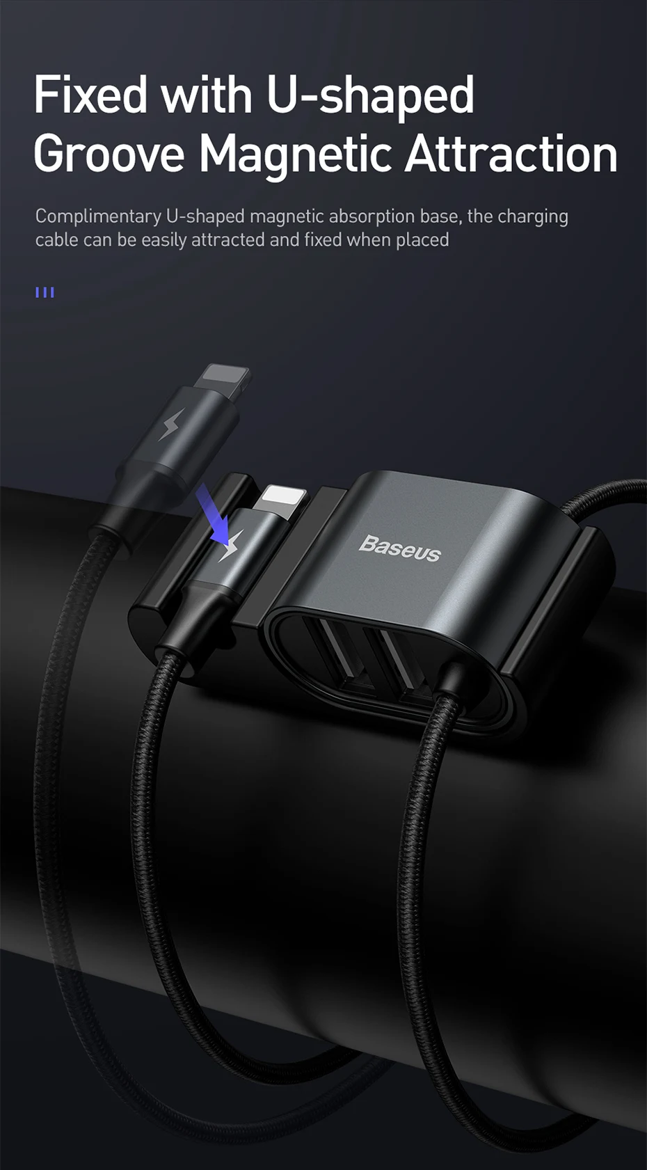 Usb-кабель Baseus с двойным зарядным устройством USB для iPhone Xs Max XR X 8 7 6s Plus, автомобильный usb-кабель для зарядки заднего сиденья, кабель для передачи данных