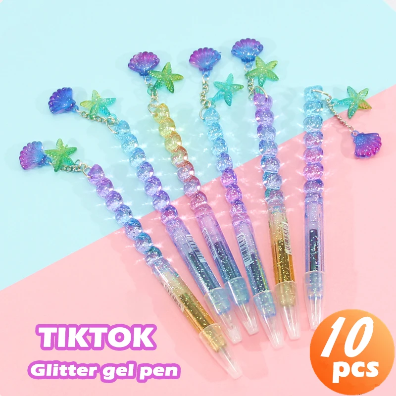 

10/5/3pcsTwinkle Starry Star Shell Pendant Flashing Gel Pen 0.5mm TIKTOK Kawaii Glitter Blinking Cute School Student Stationery
