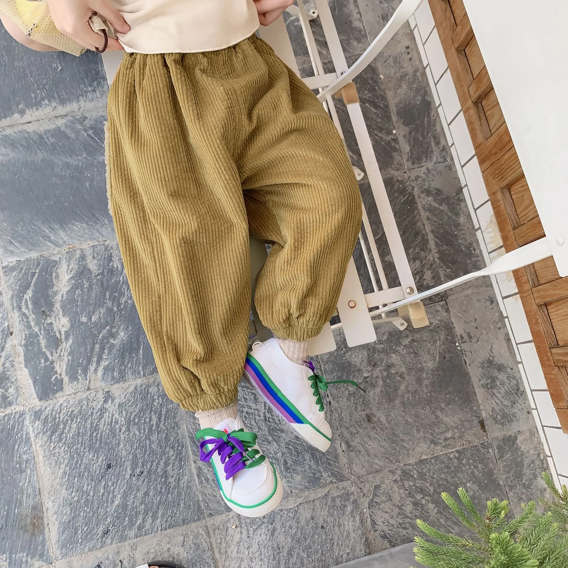 Зимняя одежда для мальчиков и девочек, стильная футболка с изображением персонажей видеоигр утепленные вельветовые повседневные штаны для маленьких детей, теплые флисовые брюки, подходящие для любого размера