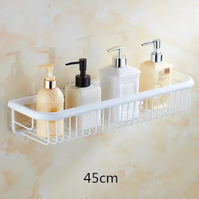 white 45cm Tuqiu Золотая полка для ванной всего латунный держатель для мыла 30 см/45 см полки для ванной комнаты держатель для шампуня корзина держатель для ванной комнаты - Цвет: white 45cm