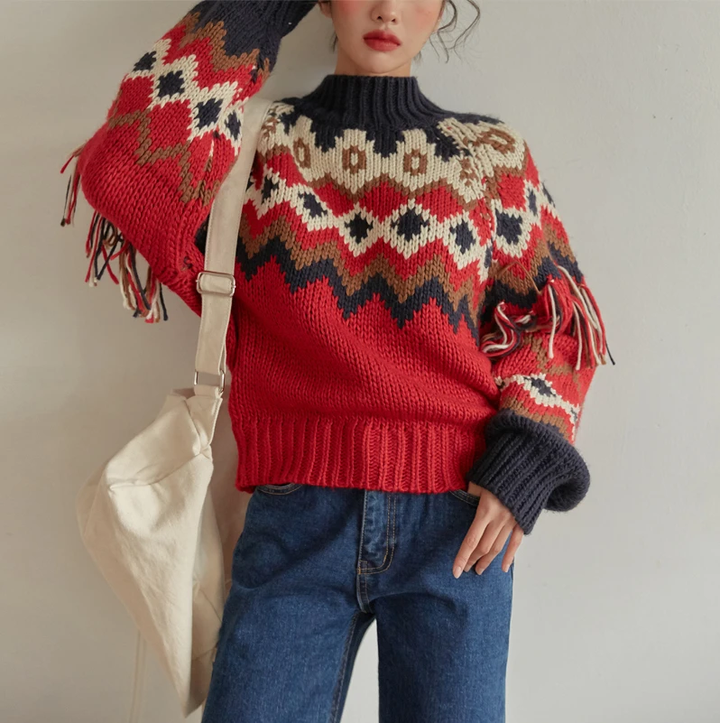 RUGOD шикарный вязаный лоскутный свитер женский Корейский фонарь рукав народный-пуловеры на заказ женская Мода auturm теплый свитер, куртка