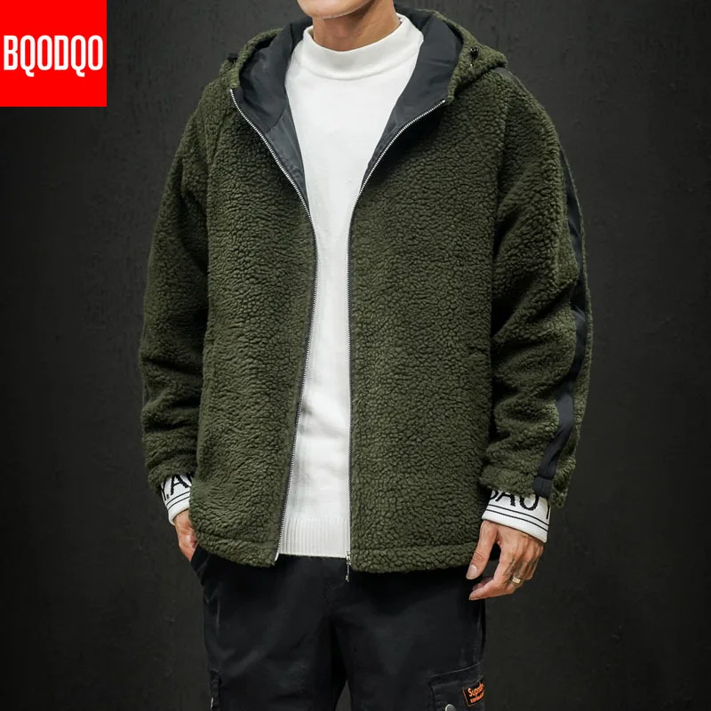 

Army Green Fleece Winter Jacket Parkas Hooded Hip Hop Streetwear Japanese Casual Coat Male Warm Zipper Military Fashion Jackets
