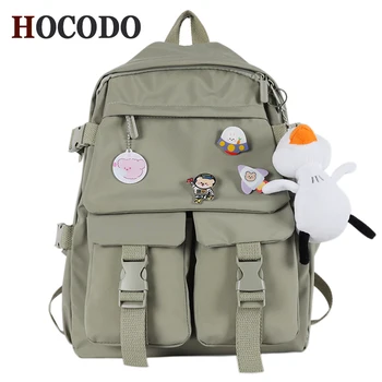 

HOCODO Women Canvas Backpack Women 2020 Multi-Pocket Schoolbag For Teenage Girls Pure Color Large Capacity Casual Travel Backbag