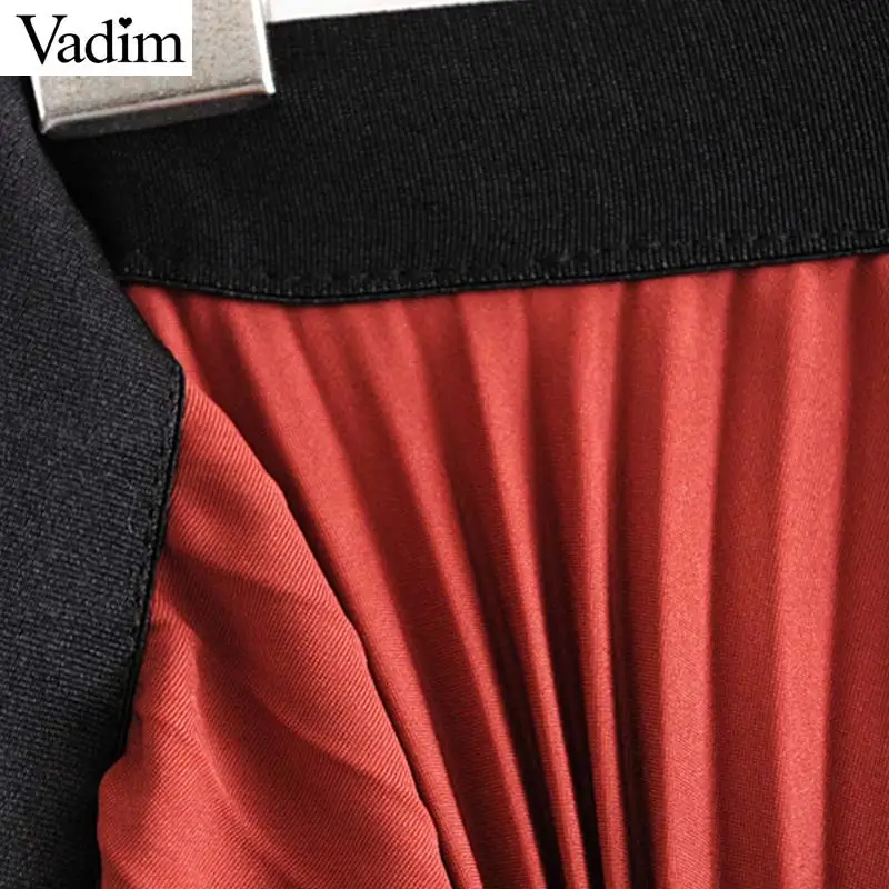 Vadim Женская Базовая однотонная плиссированная юбка миди faldas mujer эластичная талия Офисная Женская одежда женские повседневные шикарные асимметричные юбки BA789