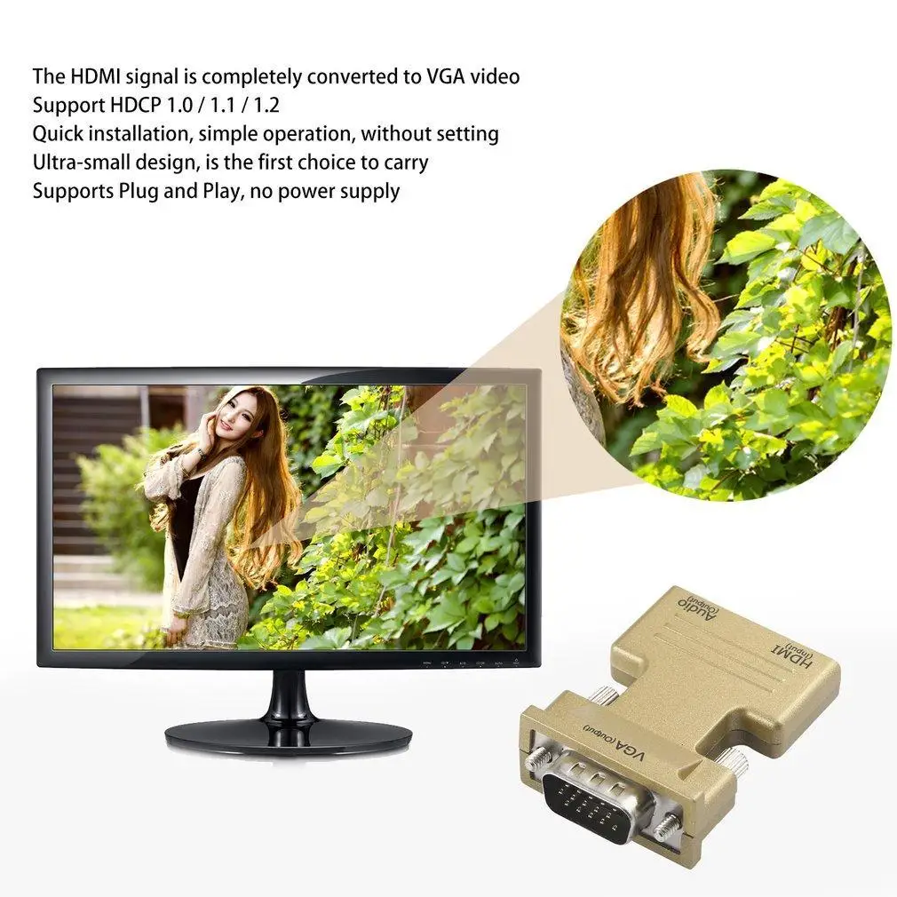 HDMI Женский VGA Мужской конвертер+ аудио адаптер Поддержка 1080P выходной сигнал WO