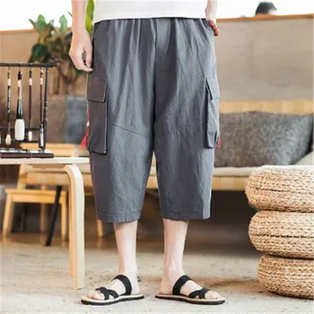 

Linen Pants Men 5XL Lantern Embroidery Calf-length Pant Male Summer Chinese Style Multi Pockets Breathable Sport Trouser RM50263