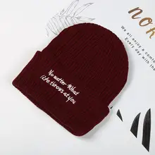 Женская Повседневная мягкая теплая вязаная шапка с буквенным принтом на весну, осень, зимняя Лыжная Шапочка