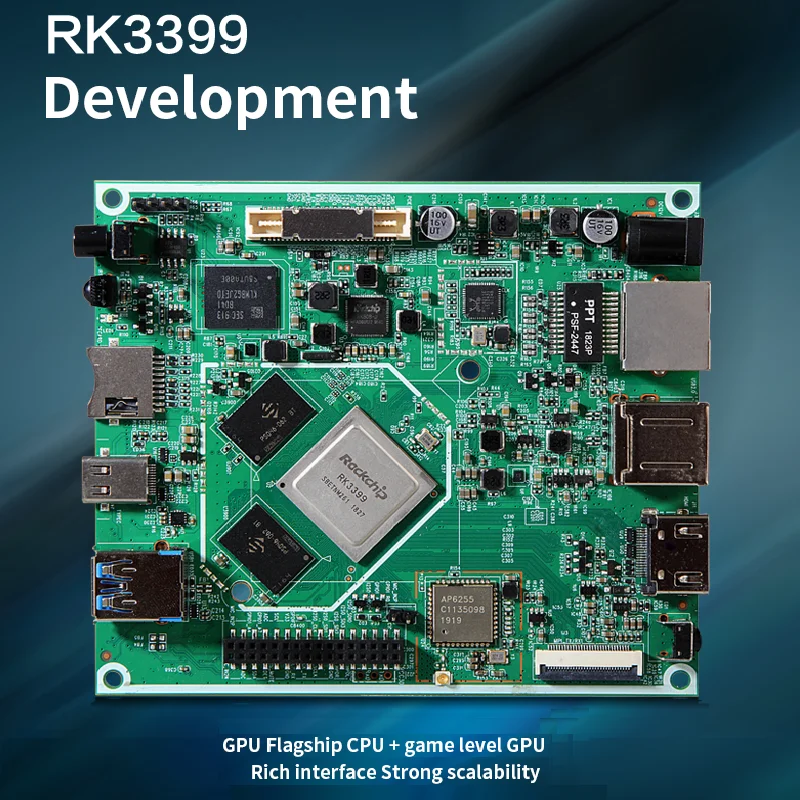 

Mainboard RK3399 development board with Quard cores A53(1.5GHz) + Dual cores A72(1.8GHz)+Mali-T860 MP4 GPU,4GDDR+32GEMMC with An