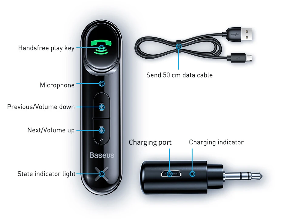 Baseus, автомобильный комплект, динамик, наушники, Aux, Bluetooth 5,0, адаптер, беспроводной, 3,5 мм, аудио приемник для авто, Bluetooth, наушники громкой связи