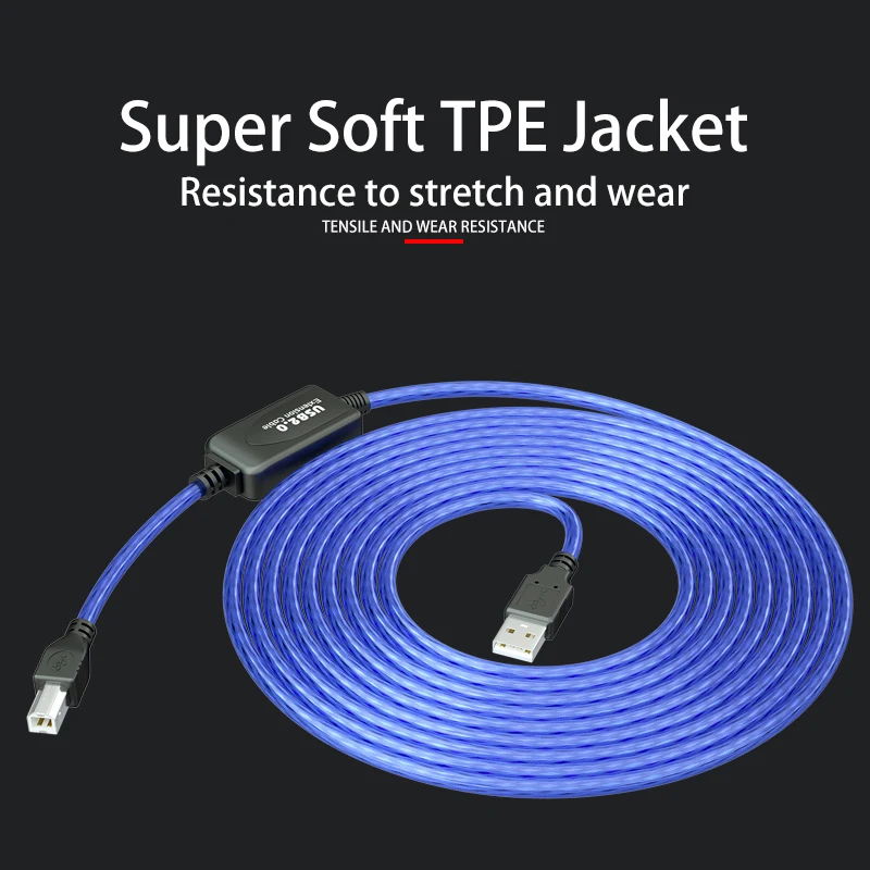 USB Printer Cable with Active Repeater USB Type A Male to B Male Printer Cord 5m 10M 15M 20M IC Amplifier Cable USB 2.0 Printer