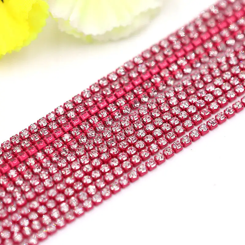 Rhinestone Chain Crystal glass With Colorful bottom sew on stone Cup Chain Gule on Rhinestone Trim DIY Accessories