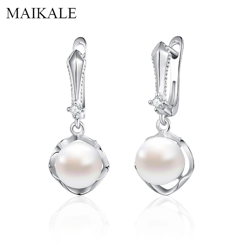 

MAIKALE Trendy Pearl Drop Earrings for Women Gold Silver Cubic Zirconia Earrings with Pearl Women Jewelry Accessories Girl Gifts