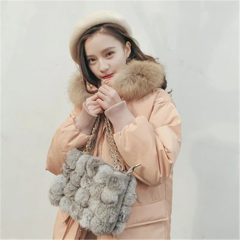 Cotton clothing female winter wear long cotton small fresh thick large fur collar cotton jacket