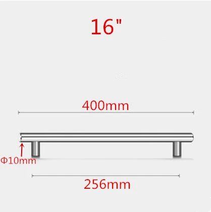 16inch 256mm Ручка 50 мм-500 мм ручки из нержавеющей стали Диаметр 10 мм дверца кухонного шкафа Т-образная прямая ручка ручки для мебели - Цвет: 16inch 256mm