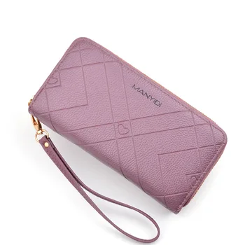 

2020 New Double Zipper Clutch Wallet Ladies Double Layer Clutch Long Style Large Capacity Embossed Wallet Mobile Phone Bag