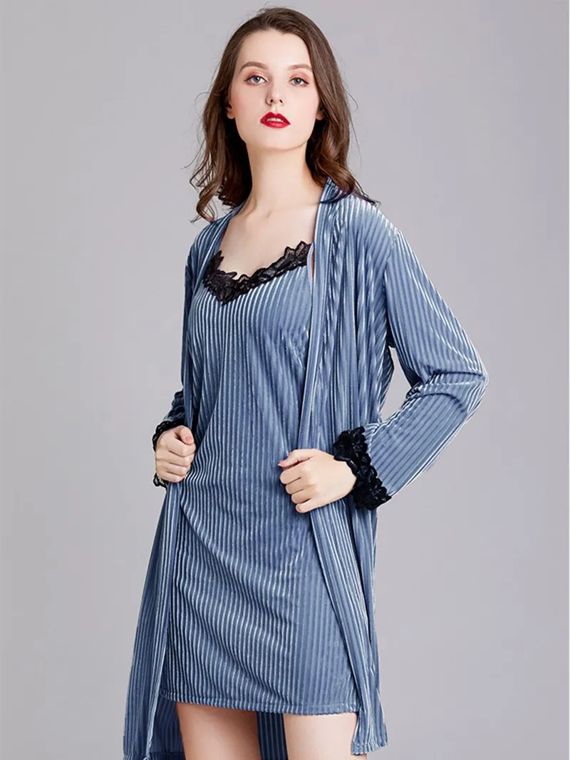 

Autumn Fleece Women Bathrobe Sexy Mujer Pajamas Lady Nightgown Christmas Gift Home Clothes Sleep Dressing Robe Sets Domir Tops